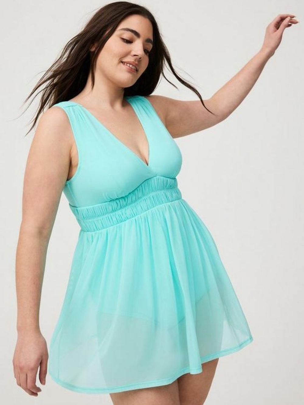 Torrid Aqua Color Mesh Swim Dress Sz 2